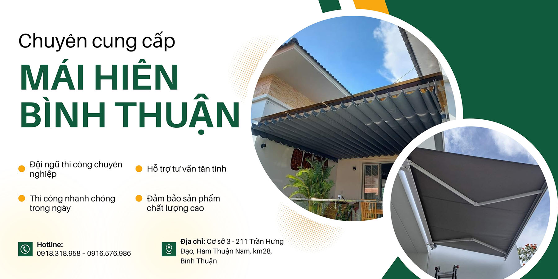 Mái hiên mái xếp, bạt kéo Phan Thiết, Bình Thuận uy tín, Giá tốt 2025